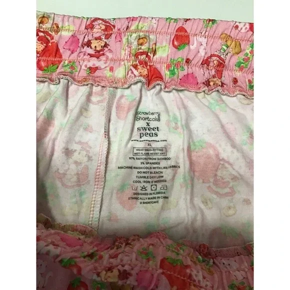 Strawberry Shortcake Sweet Peas Womens Pajama Set sz XL Pink Sleepwear Comfort